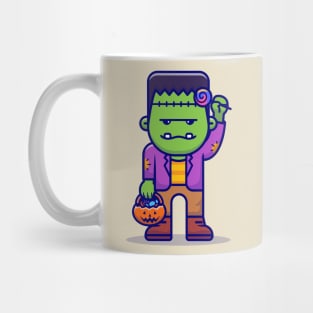 Cute Frankenstein With Candy Lollipop Cartoon Mug